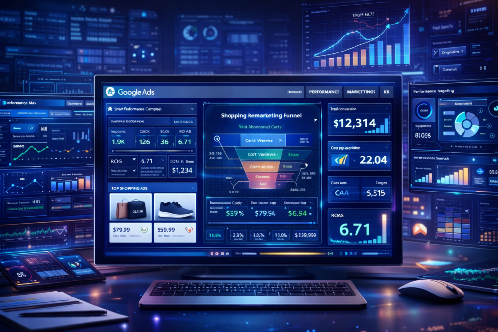 Google Ads for e-commerce performance marketing optimization dashboard