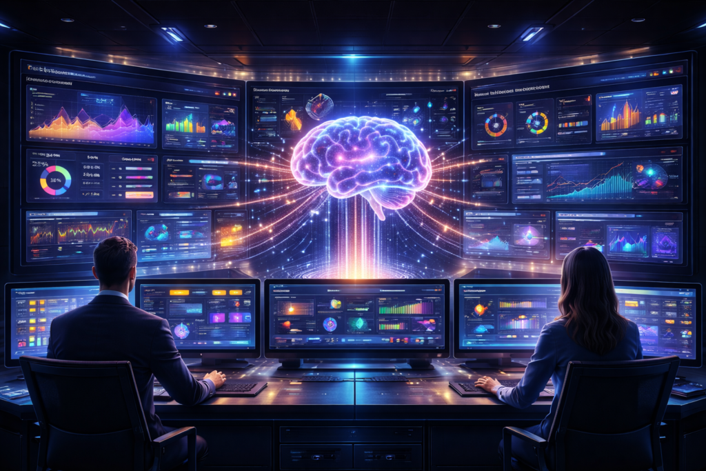 Real-time AI marketing optimization system adjusting digital campaigns, performance metrics, and automation workflows dynamically