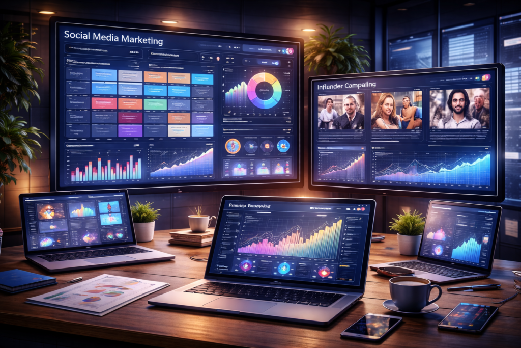 Pay per click advertising dashboard showing Google Ads optimization and conversion tracking analytics